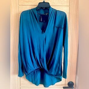 Dolan Left Coast Womens Army Green Brown Faux Wrap Draped Shirt Top Size XS